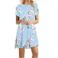 Ljetne haljine za žene Ležerne prilike cvjetno print kratkih rukava plaža Swinderss sa džepovima Loose Comfy mini haljina Pokrijte labavu haljinu