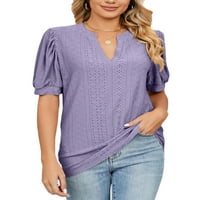 Hait Ladies majica V izrez Ljetni vrhovi majica kratkih rukava plaža Tunika bluza Dnevna odjeća Solid Color Tee Purple XL