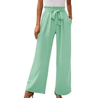 Žene Casual Solid Hlače široke noge visoko elastične struke Palazzo pantalone sa džepom zelene s