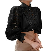 Bluze Fjofpr za žene dugih rukava s dugim rukavima dolje majica pune boje V-izrez casual šivene čipke