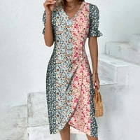 Žene ljetne haljine za žene casual bez rukava Maxi V-izrez Maxi cvjetni datur ružičaste 2xl