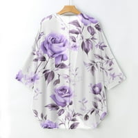 Ženski kardigani cvjetni print Three Quarter rukav kimono labav pokrov povremene bluze vrhovi Cardigan džemperi za žene