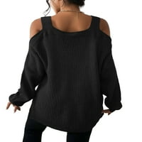 Ležerni obični puloveri hladnog ramena dugih rukava crni ženski džemperi