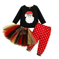 Dadaria Baby Girl Odjeća Božićna odjeća za djecu Dječja odjeća set dugih rukava Tops Dot tiskane pantalone Gaze suknje od suknje crna 3- godine, TODDLER