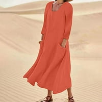 Hanas ženska modna casual pune boje rukav pamuk posteljina haljina