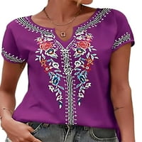 Dame majica Floral Print Majica V izrez Ljetni vrhovi Dnevni odjeća TEE Comfy Pulover Purple 2xL