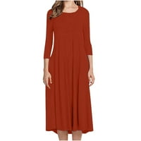Ženska jesenska haljina casual dugih rukava od pune boje haljina linija Flowy duge haljine casual haljine
