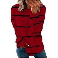 Cleance Ženske vrhove, ženske duge rukave Ležerne majice Štampanje okrugle vrat Duks pulover Loove Tunic vrhovi, crveni m