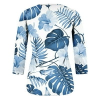 Qcmgmg Dressy Bluze za žene rukav za lakat prevelike tunike Tropska posada izrez Loop Fit Business casual košulje Žene Žene Slatka proljetna odjeća za žene Plavi XXL