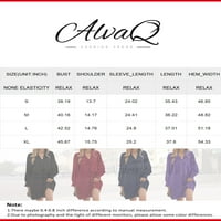 ALVAQ ženska mini haljina V izrez dugih rukava puna boja, casual lagana majica haljina mekana ženka
