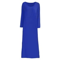 Haljine za žene Solid Scoop vrat Maxi Leisure Ljetna haljina s dugim rukavima Plava 3xl