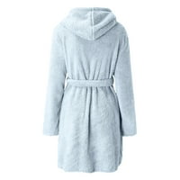 GAKVOOV Žene meke čvrste boje dugih rukava V-izrez zimske krile pokete Fleece Fau Velvet Sleep haljina