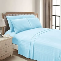 Bambusovni list za krevet - čist bambus - Fit 22 Duboki džep svileni osjećaj, hlađenje, antistatički, ekstra meko i luksuzno - svijetlo plava pruga, dvostruko xl veličine