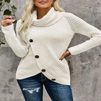 Asvivid ženske turtleneck pulover džempere Chunky pleteni dugme s dugim rukavima kauč na vratu asimetrični