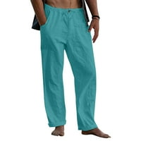 DNDKilg muške platne hlače za plažu nacrtavanje elastičnih struka muške hlače sa džepovima Duksevi za gumbe za muškarce opuštene fit pamučne joge hlače muškarci za muškarce Sky Blue s