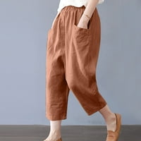 Hlače za žene široka noga ljetna pamučna džepa Čvrsta teretna hlače hlače hlače narančasta 3xl