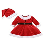 Peyakidsaa Toddler Djevojke Božićne odjeće setovi za plišani patchwork a-line haljina s remenom + šeširom