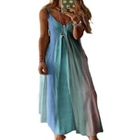Ženska haljina s dugim plažama plus veličina A-line haljina za suspenzije duboke V-izrez Gradient Maxi