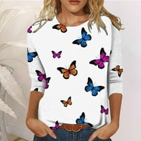 Huachen Womens Butterfly Print Majica Crewneck kratki rukav labav bluza Vrhunska grafička ležerna majica