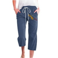 CLlios ženske široke noge pamučne platnene hlače Ljeto Visoko struk pantne casual nacrtavaju ravne pantalone