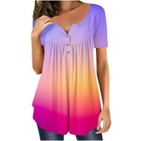 Žene sakrij trbuh tunike, ljetne kratkih rukava majice gradijentni print casual gumb dolje majice bluze