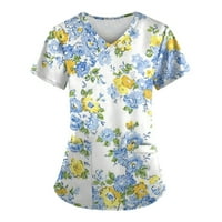 Bluze Grafički printira kratki rukav Radna odjeća V-izrez Ljeto za žene Yellow XL