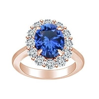 7. Karat simulirani plavi safir i bijeli prirodni dijamantski zaručni zaručni prsten u 14K čvrstog ruža