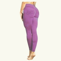 Tajice za žene Fitness vježbanje Stretch Skinny Dockled Capri Pant Purple S