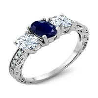 2. CT ovalni plavi safir srebrni prsten Sterling