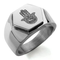 Nehrđajući čelik Svi viđenje oka Hamsa Hand of Fatima ugravirani šesterokutni šesterokutni sjajni prstenski prsten