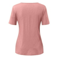 Bluze za žene plus veličine Trendi Basic Solid Boja Ženska vrhova Spring Short rukav posada Bočna gumba Nepravilne majice za žene Plus ružičasta 5xl