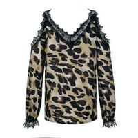 -neck print ženska pulover čipka dugi ležerni rukav Leopard ramena za ženska bluza casual majice za