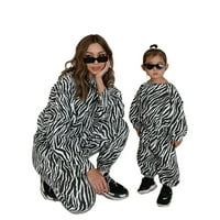 Jesenski set roditelja-djece Zebra prugasti ispisani uzorak pulover dukseve i duge hlače