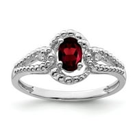 Čvrsti sterling srebrni granat januar crveni dragulj i dijamantska zaručnička prstena