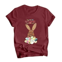FSQJGQ Plus vrhovi za žene Osnovne žene Thirts Casual Easter Bunny Print majica Labavi posada Kratki