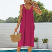 Ljetne haljine za žene okrugli vrat Splitske haljine bez rukava Ležerne prilike Flowy Beach Holiday
