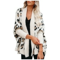 Ženski s dugim rukavima otvorenim prednjim mekim plišanim kardiganskim džemperima Leopard tiskani trendy