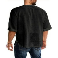 Pamučna posteljina majica za muškarce Ležerne prilike na pola rukava Hippie Sport Tees Plain Newsstring Čipkaste čipke Ljetne vrhove Henleyji košulja