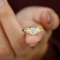 Okrugli oblik Etiopljani Opal Solitaire Prsten sa dijamantom za žene, 14k žuto zlato, SAD 6,00