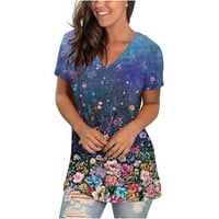 Ženski vrhovi V-izrez cvjetne bluze casual ženske majice kratki rukav ljetni ljubičasti l