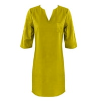 ManXivoo mini haljina Ženska modna i udobna V izrez Pol pola rukava i posteljina kratka mini haljina ženske haljine Žene povremene haljine žute