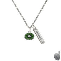 Delight nakit Silvertone 3-D Green Enamel Kiwi Silvertone Najbolji prijatelji Forever Bar Charm ogrlica,