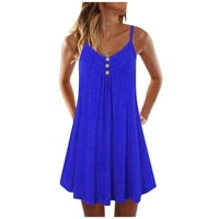 Ženske haljine Solid Halter A-line mini modne ljetne haljine bez rukava plava m