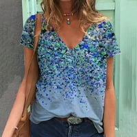 Odeerbi ljetni vrhovi kratkih rukava za žene V rect majica modna kauzalna bluza za ispis plava