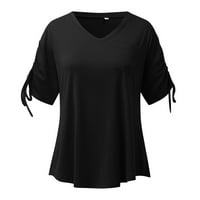 Fattazi Womens plus sizene bluze vrhovi majica Žene Ljeto V izrez za majicu kratkih rukava s džepom