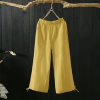 Hanas Hlače ženske hlače Ljeto pune boje elastične kravate labave povremene široke pantalone za noge Yellow M