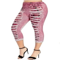 Sanviglor Women Lažne traperice obrezane izgled Ispis Jeggings Plus Veličina ispisane traper Stretch