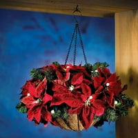 Umjetni božićni viseći korpu cvijet sa LED svjetlima visi božićne košare božićni viseći sadnici sa borovom konusom an