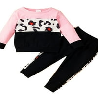 Pfysire Toddler Leopard Patchwork Outfits dugih rukava Hlače postavljene crne 2T-3T