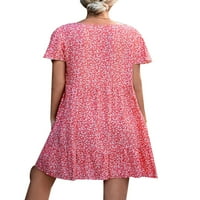 Enjiwell ženski gumbi V izrez kratki rukav cvjetni print labavi struk A-line haljina